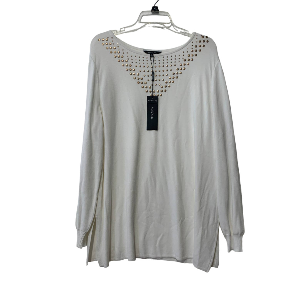 Misook White Long Sleeve Gold Embellishment Detail Extra Large XL NWT